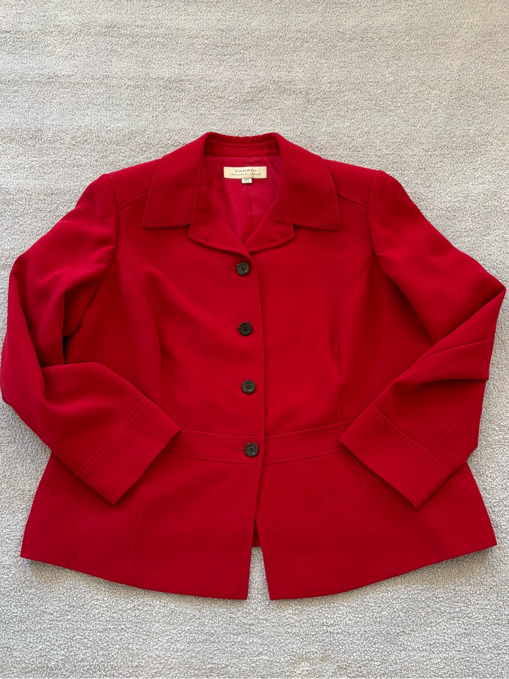 Tahari Bright Red Tailored Button-Front Blazer
